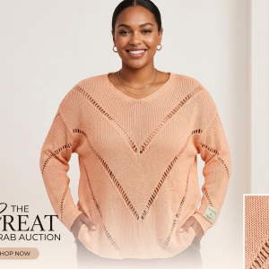 The Cozy V-Chevron Knit oversized Sweater Peach (XL)