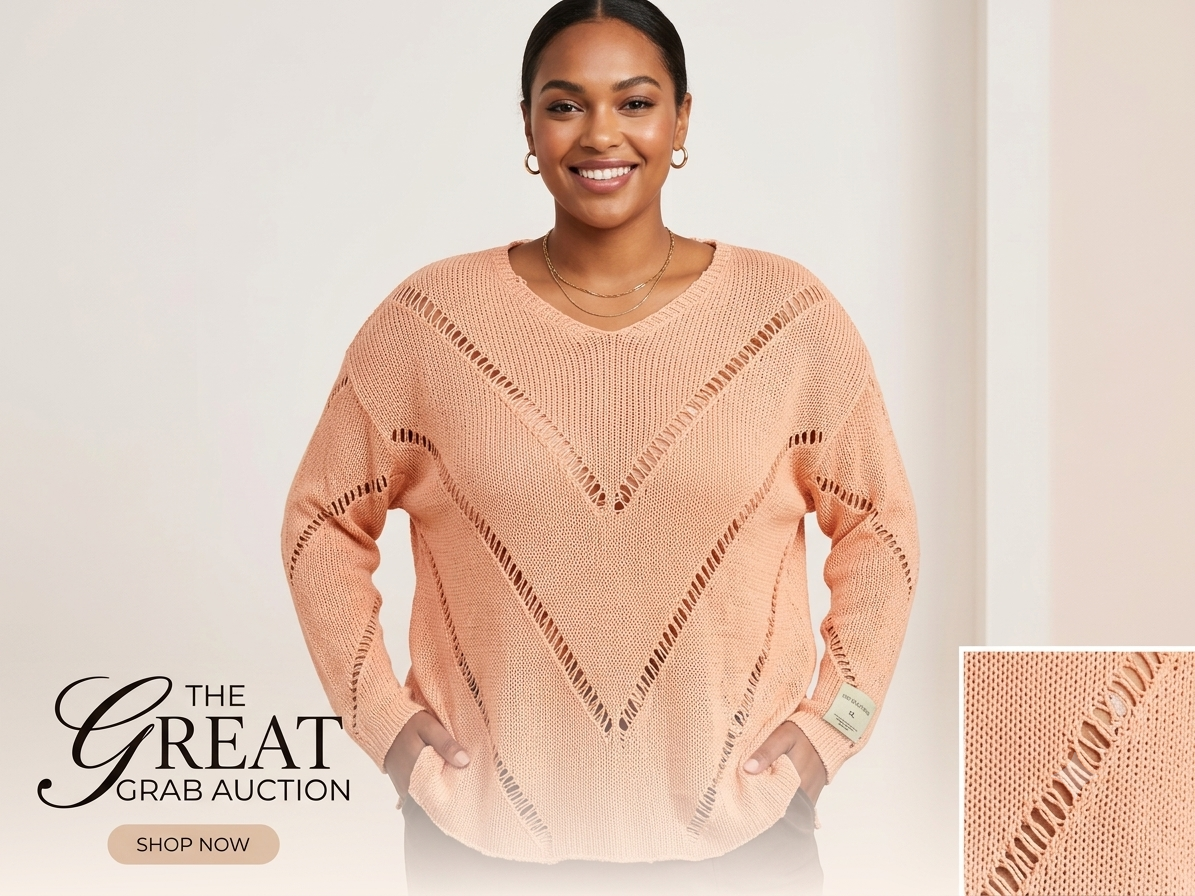 The Cozy V-Chevron Knit oversized Sweater Peach (XL)
