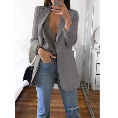 Slim Fit Lapel Blazer Women's Elegant Single Breasted Cardigan Jacket For Office Work - Image 4