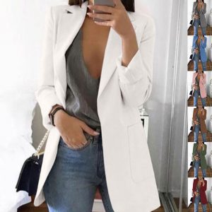 Slim Fit Lapel Blazer Women's Elegant Single Breasted Cardigan Jacket For Office Work