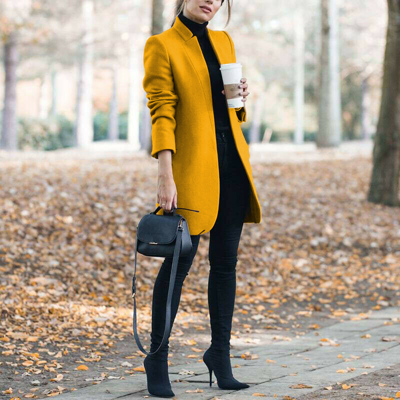 Autumn And Winter New Style European And American Fashion Solid Color Stand-Up Collar Woolen Blazer - Image 5
