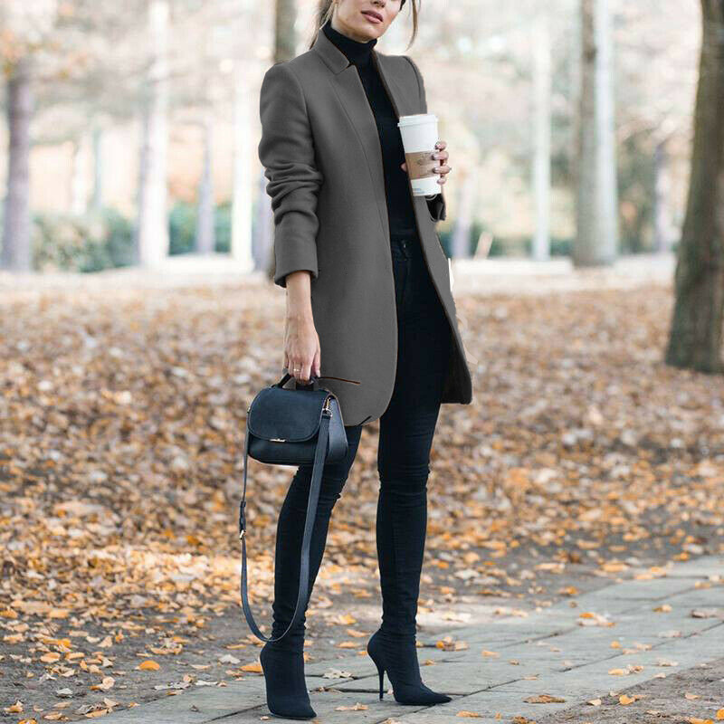 Autumn And Winter New Style European And American Fashion Solid Color Stand-Up Collar Woolen Blazer - Image 4