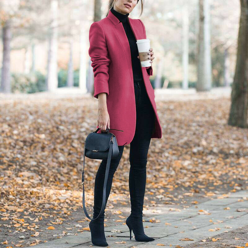 Autumn And Winter New Style European And American Fashion Solid Color Stand-Up Collar Woolen Blazer - Image 9
