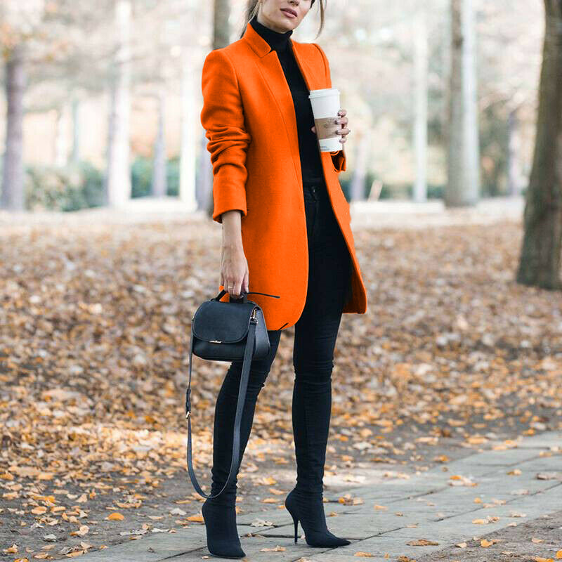 Autumn And Winter New Style European And American Fashion Solid Color Stand-Up Collar Woolen Blazer - Image 2