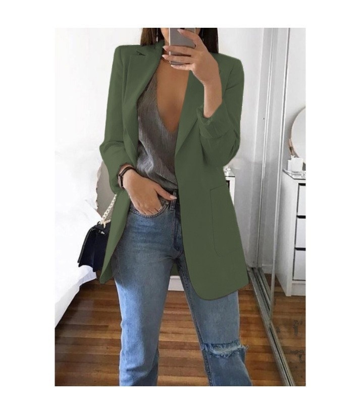 Slim Fit Lapel Blazer Women's Elegant Single Breasted Cardigan Jacket For Office Work - Image 10