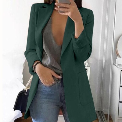 Slim Fit Lapel Blazer Women's Elegant Single Breasted Cardigan Jacket For Office Work - Image 5