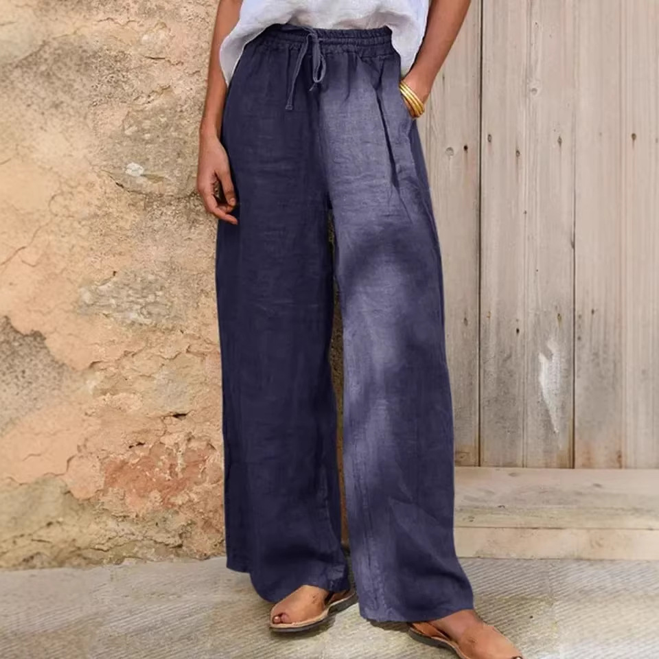 Casual Loose-fit Solid-color Drawstring Pants - Image 10