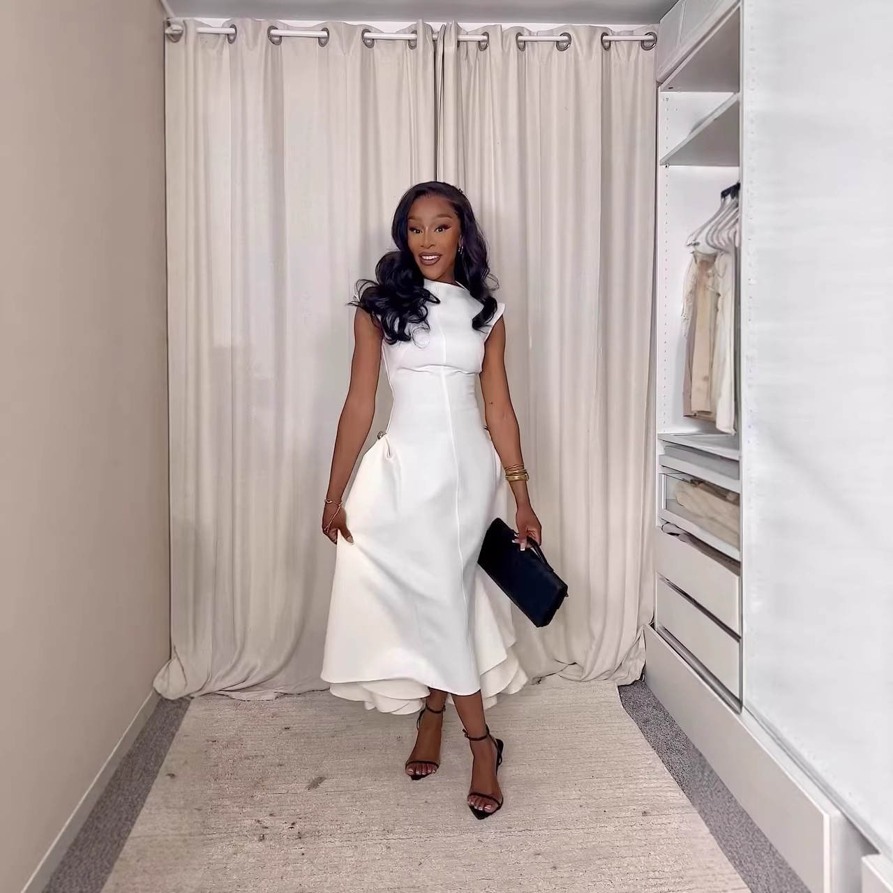 Fitted-waist, Figure-flattering Asymmetrical Maxi White Dress - Image 3