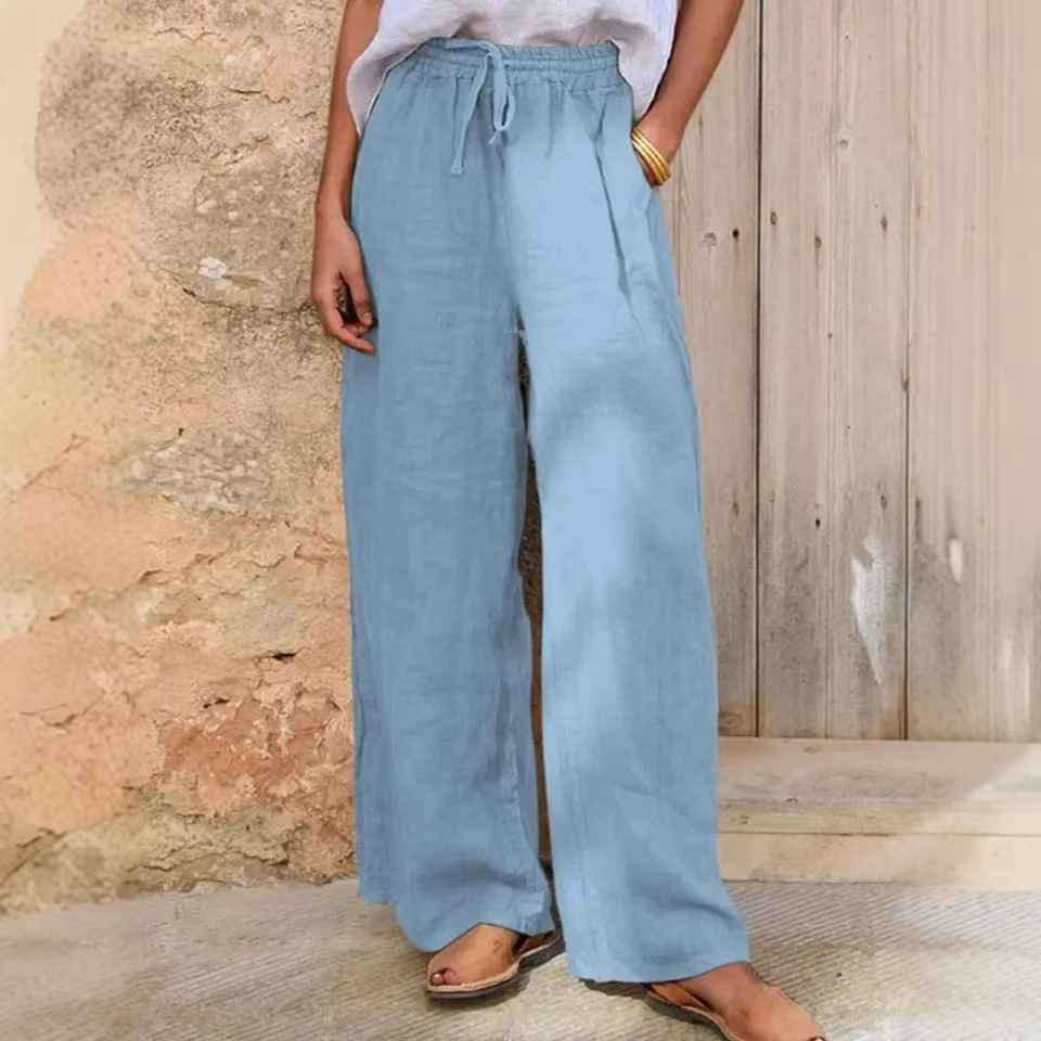 Casual Loose-fit Solid-color Drawstring Pants - Image 7