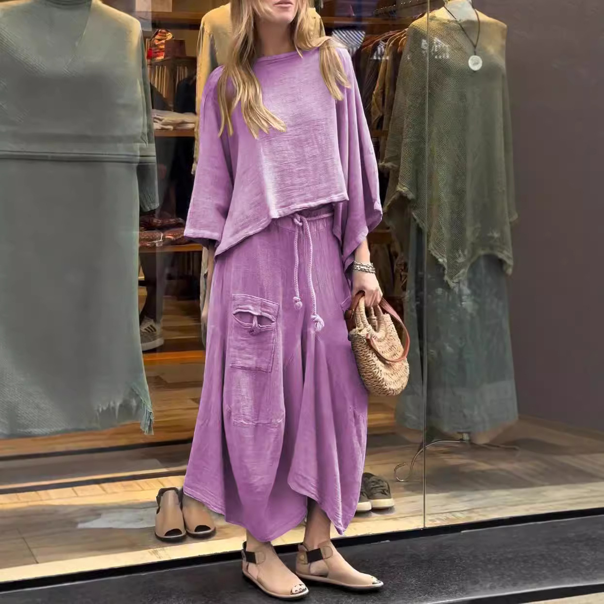 Loose-fitting Skirt Suit Fashion Solid Color Pullover Long-sleeved Top And Long Skirt Two-piece Set - Image 9