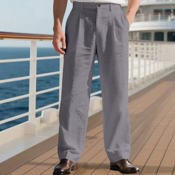 Mens Trousers With Pockets Solid Color Casual Straight-leg Dress Pant - Image 4