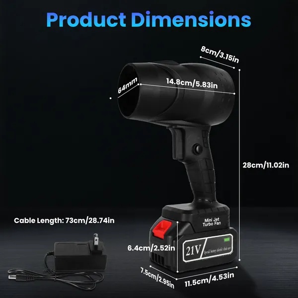 130000RPM Cordless Mini Blower, 1000W Powerful Motor With Turbo Tech - 550g Wind Pressure&600g Blowing Force, 64mm Air Output For Heavy Debris Cleaning - Image 3