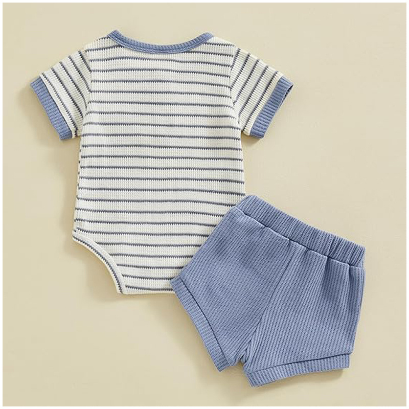 Baby Boy Summer Clothes Button Short Sleeve Romper Bodysuit Shorts Set Infant Soft Waffle Outfit - Image 7
