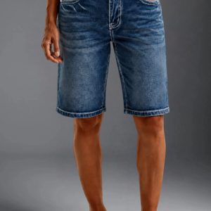 Women High Waist Stretch Slim Denim Bermuda Shorts Casual Mid Pants For Summer Cycling Daily Street Wear