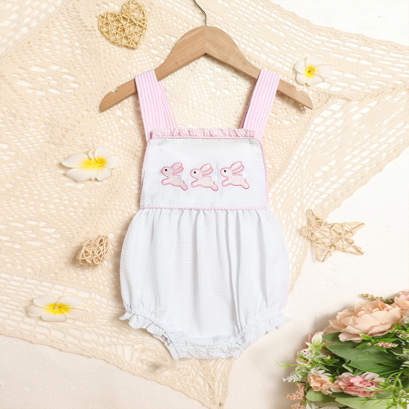 Baby Sweet Bunny Romper, Ruffle Trim Onesie With Adjustable Straps & Snap Closure - Image 10