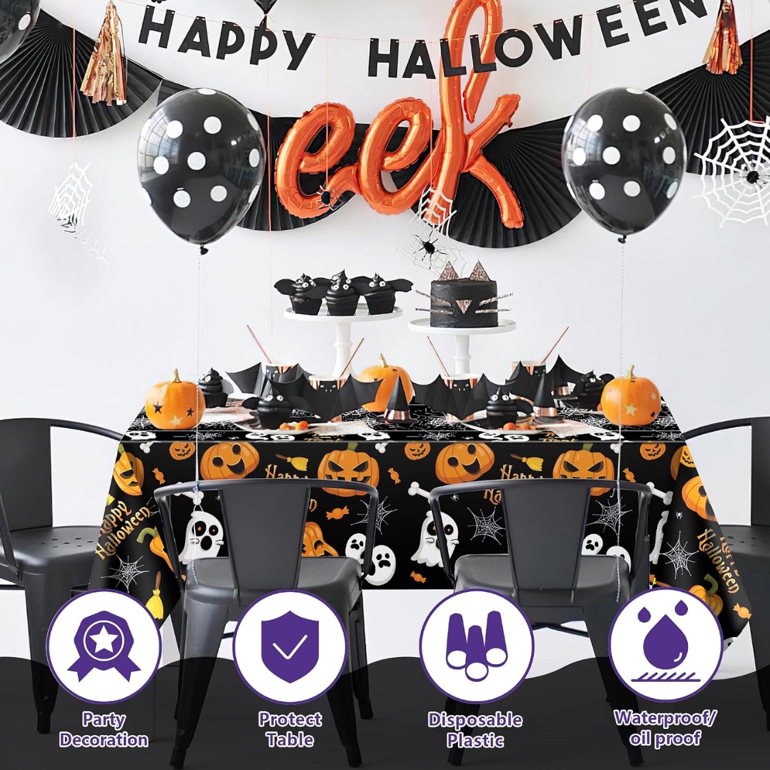 Halloween Plastic Tablecloth 2 Pack Disposable Table Cover For Halloween Party Decor - Image 2