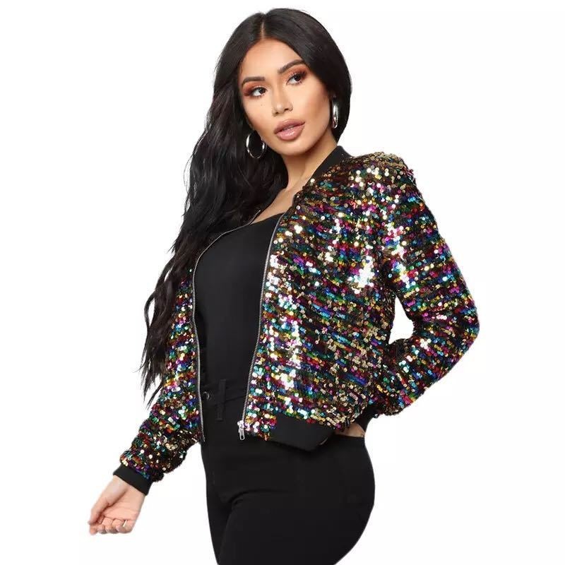 Women's Sequins Zipper Clothes Long Sleeve Cardigan Jacket - Image 6
