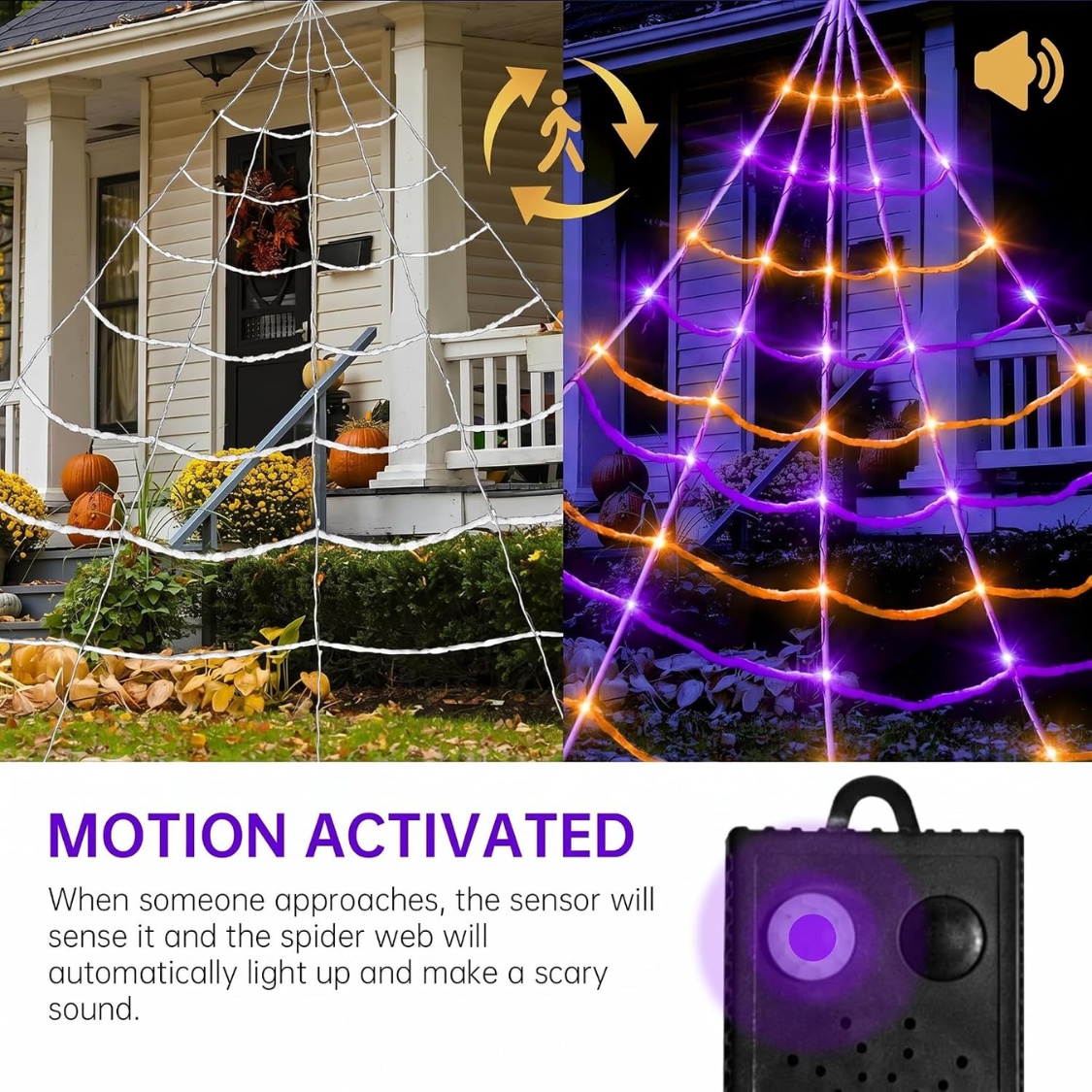 Halloween Lighted Spider Web With 150 LED Lights Motion Activated Outdoor Yard Decor - Image 5