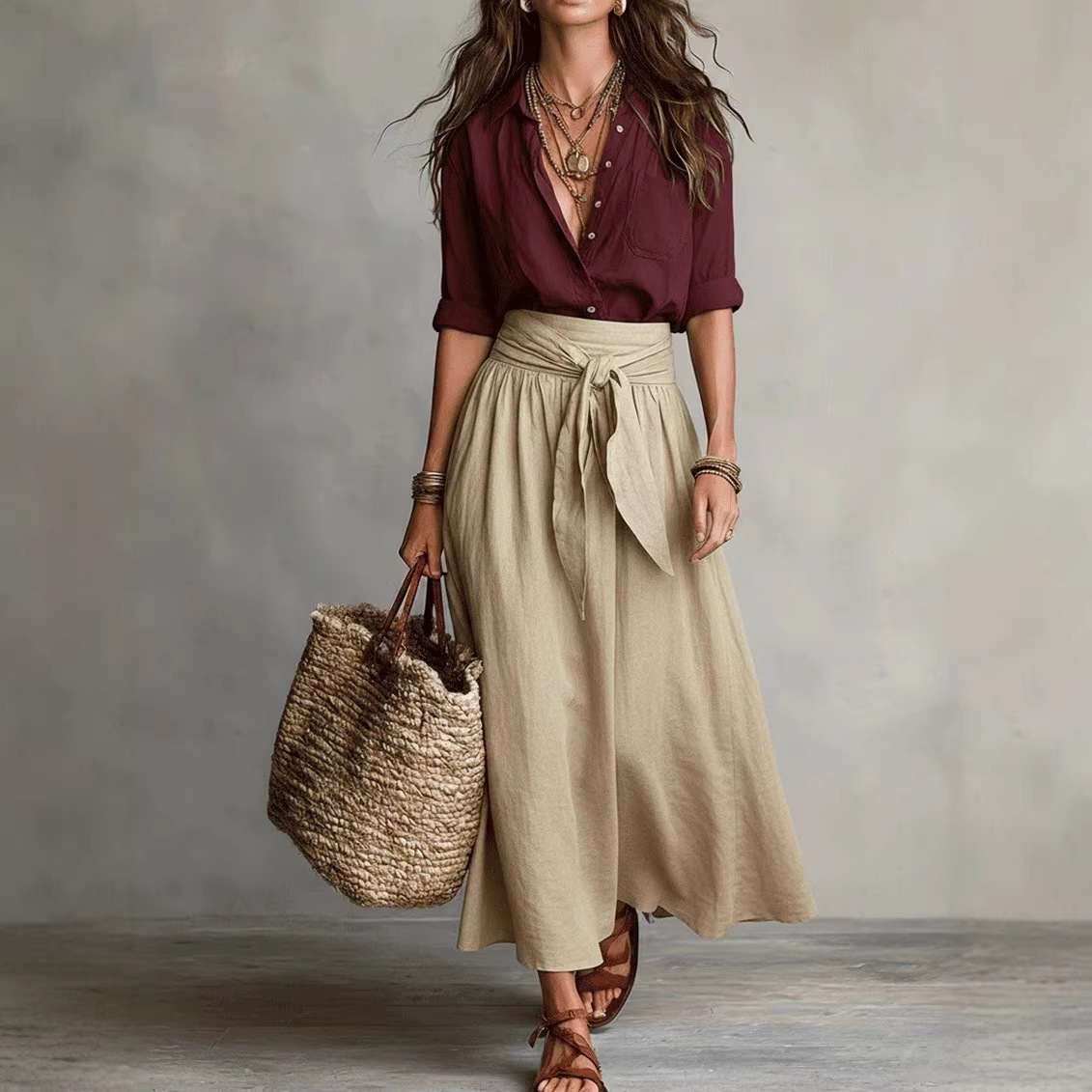 Summer Short-Sleeve Suits Fashion Casual Button-Down Shirt Top And Straight Skirt Women's Two-Piece Set - Image 4