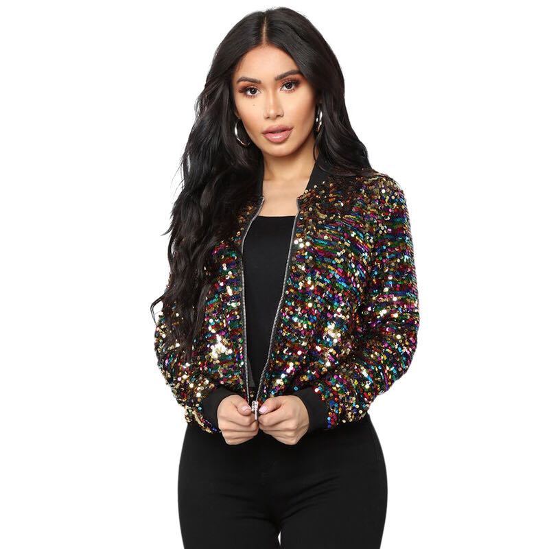 Women's Sequins Zipper Clothes Long Sleeve Cardigan Jacket - Image 7