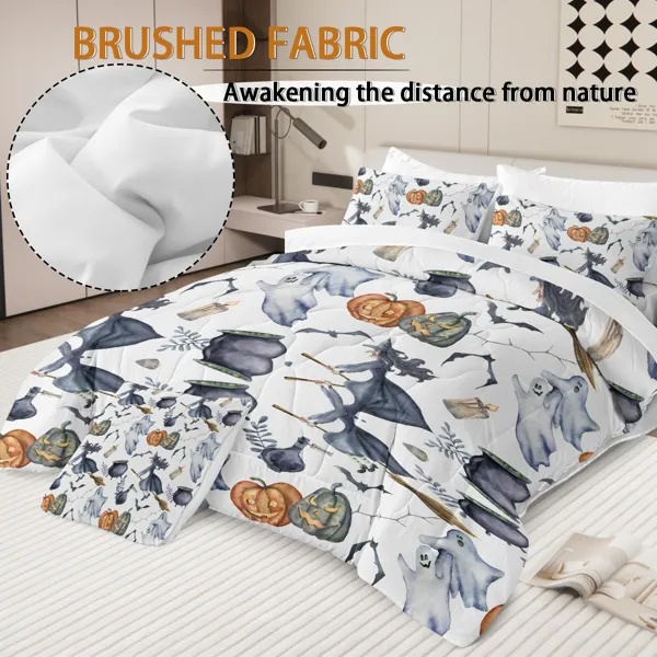 8 Pieces Halloween Comforter Set, Witch Pattern Bed In A Bag Bedding With Comforter Sheet Sham - 1 Comforter, 2 Pillow Shams, 1 Flat Sheet, 1 Fitted Sheet, 1 Cushion Cover, 2 Pillowcases Queen Size - Image 5