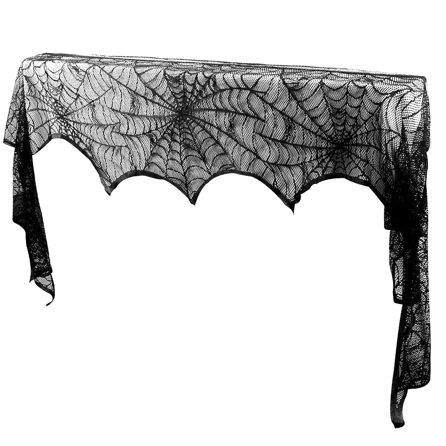 Halloween Decoration Black Lace Spiderweb Fireplace Mantle Scarf Cover Festive Party Supplies Fireplace Scarf 96 X 18 Inch For Halloween Christmas Party Door Window Decoration - Image 10
