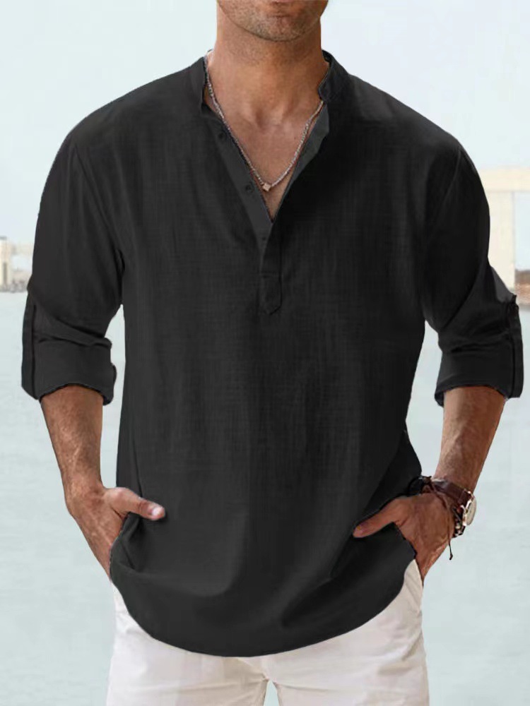 New Men's Casual Blouse Cotton Linen Shirt Loose Tops Long Sleeve Tee Shirt Spring Autumn Casual Handsome Men's Shirts - Image 2