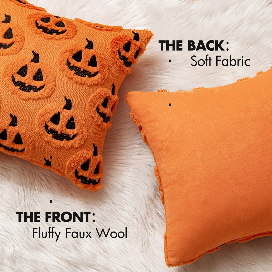 MIULEE Halloween Pumpkin Throw Pillow Covers 18x18 Orange Black Plush Cushion Covers - Image 2