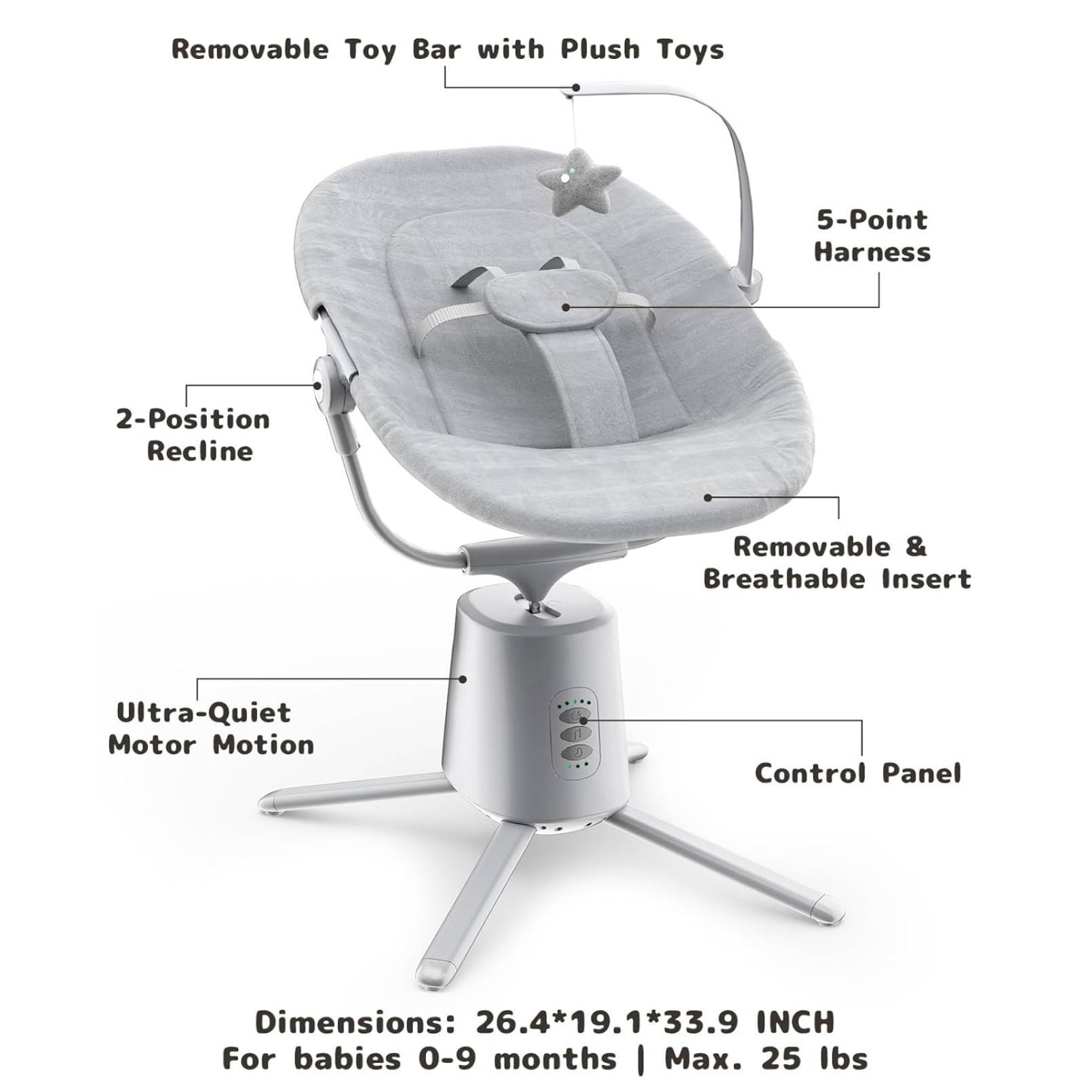 Baby Swing,Baby Swings For Infants With 3 Modes & 5 Speeds BT Enabled App & Remote Control, Electric Swing 6 Melodies And 3 Timer Setting - Image 9