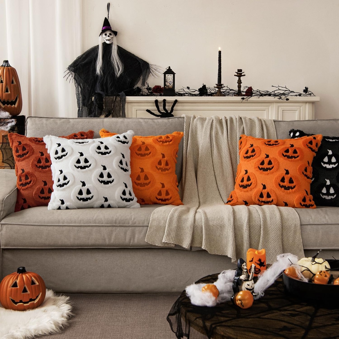 MIULEE Halloween Pumpkin Throw Pillow Covers 18x18 Orange Black Plush Cushion Covers