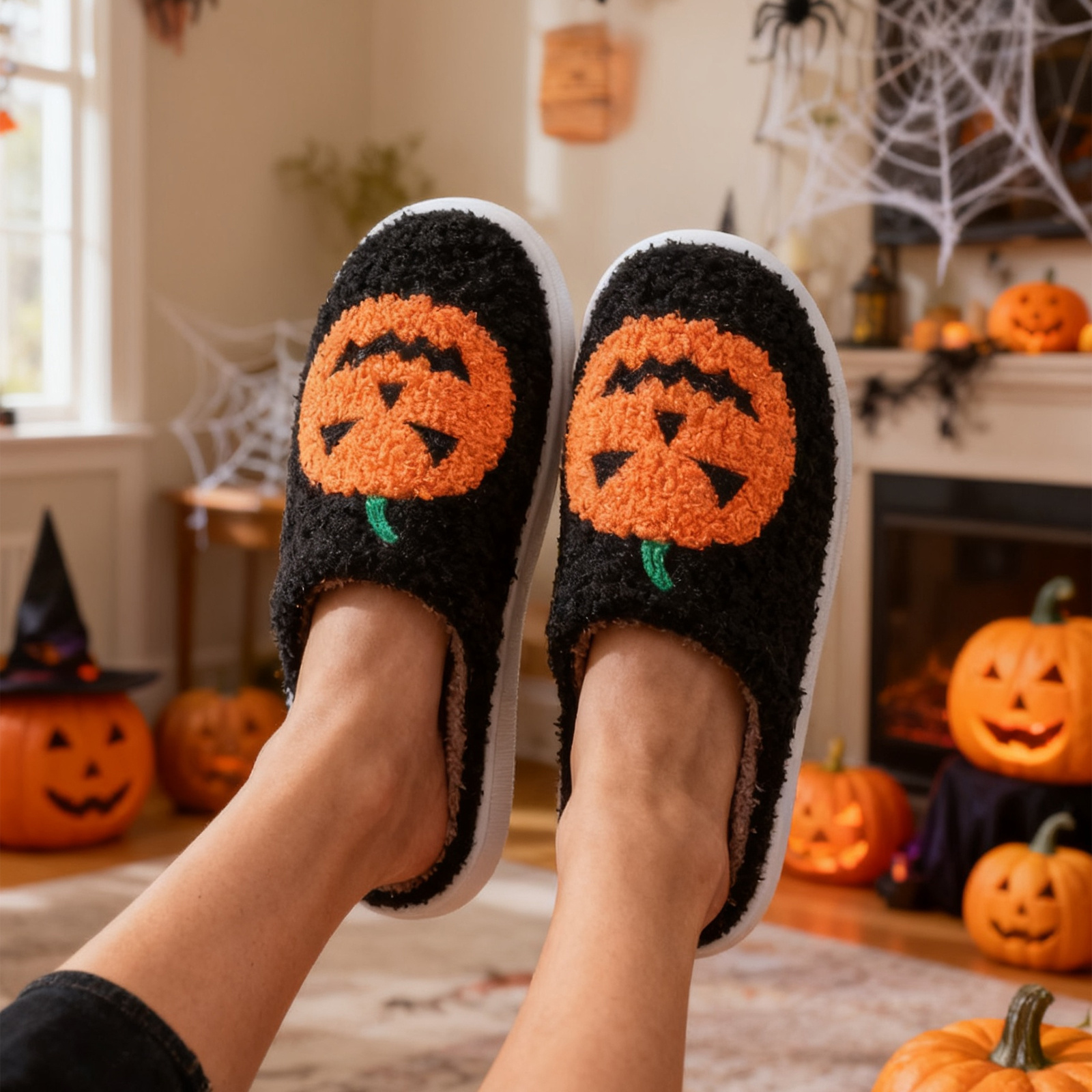Halloween Pumpkin Cartoon Slippers Warm Winter Slippers Men And Women Couples Indoor House Shoes - Image 4