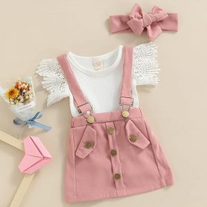 3Pcs Infant Baby Girl Outfits,Summer Clothes Sets Ruffle Ribbed Romper