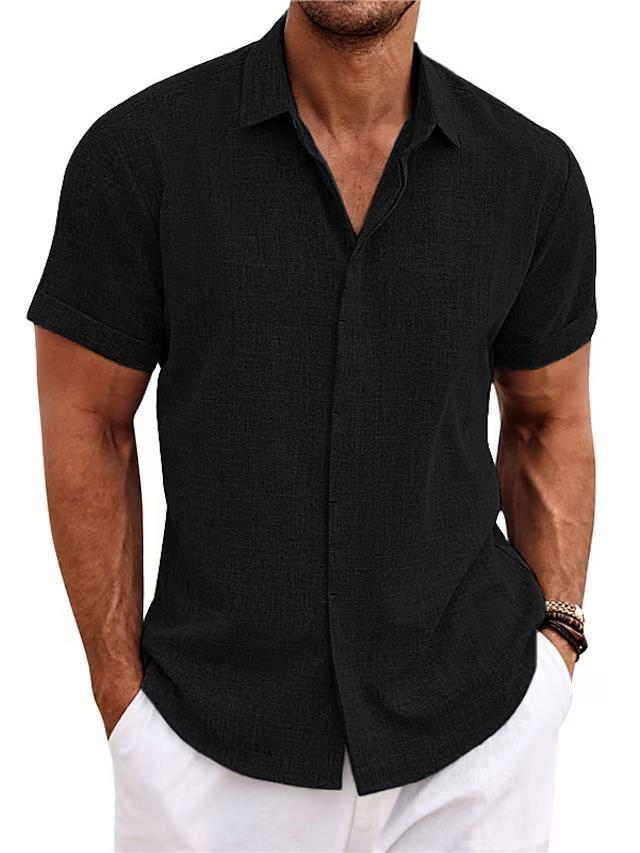 Men's Solid Color Loose Linen Short-sleeved T-shirt - Image 8