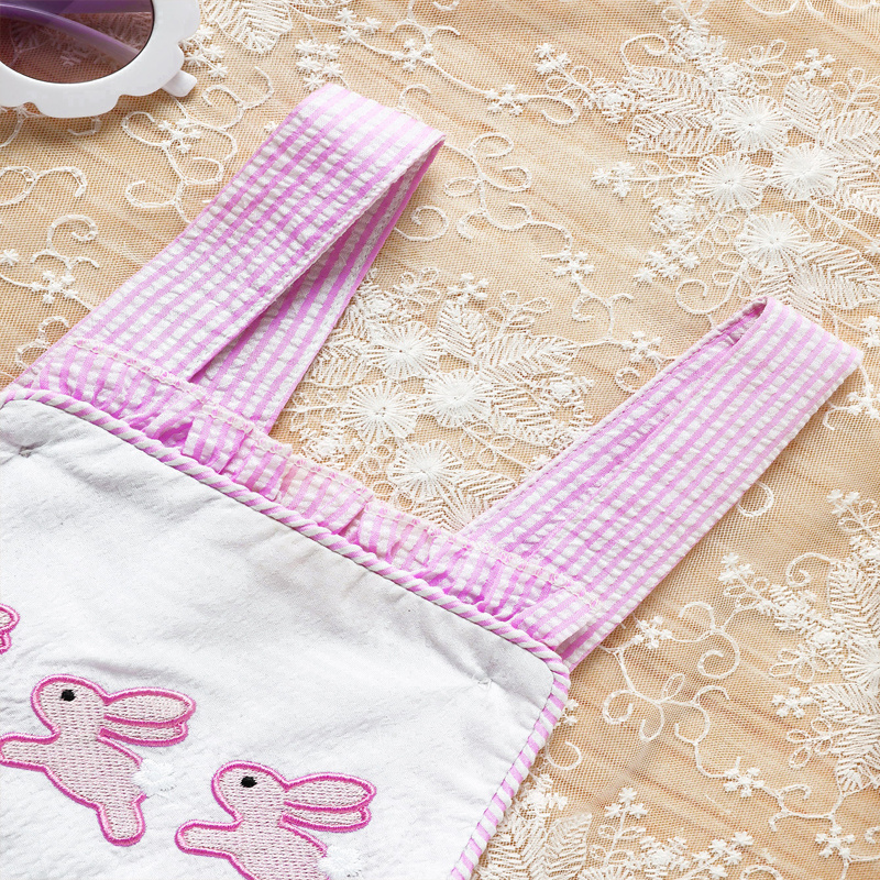 Baby Sweet Bunny Romper, Ruffle Trim Onesie With Adjustable Straps & Snap Closure - Image 2