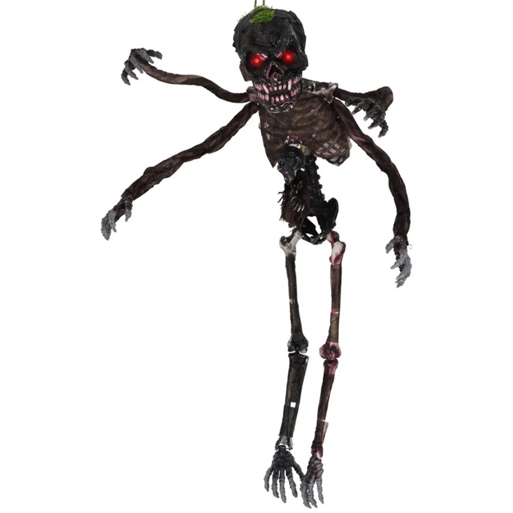 6ft Sound-Activated Halloween Skeleton - Flashing Red Eyes, Spooky Sounds, 4 Poseable Arms + Extra Skull, Hanging Rope - Image 5