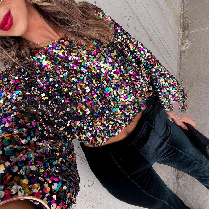 Women's Sequins Zipper Clothes Long Sleeve Cardigan Jacket - Image 5