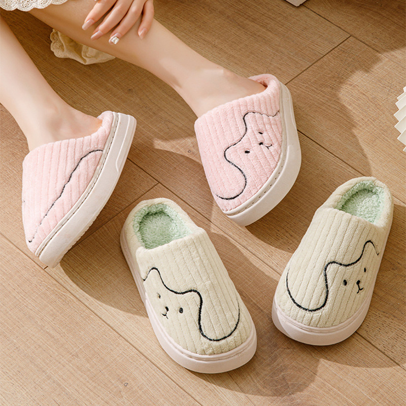 Striped Cat Slippers Indoor Couple Non-slip Floor Bedroom Slipper Winter Warm Plush House Shoes Women Men - Image 4