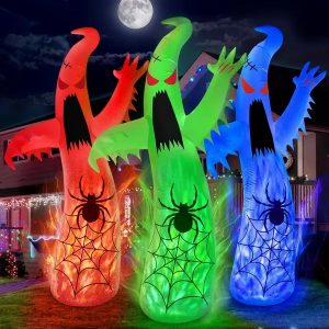 12FT Halloween Inflatables Decoration Giant Ghost With 3-Colored Flame Rotation LED Light Spooky Halloween Decorations Outdoor Blow Up Yard Decorations For Home Lawn Holiday Party