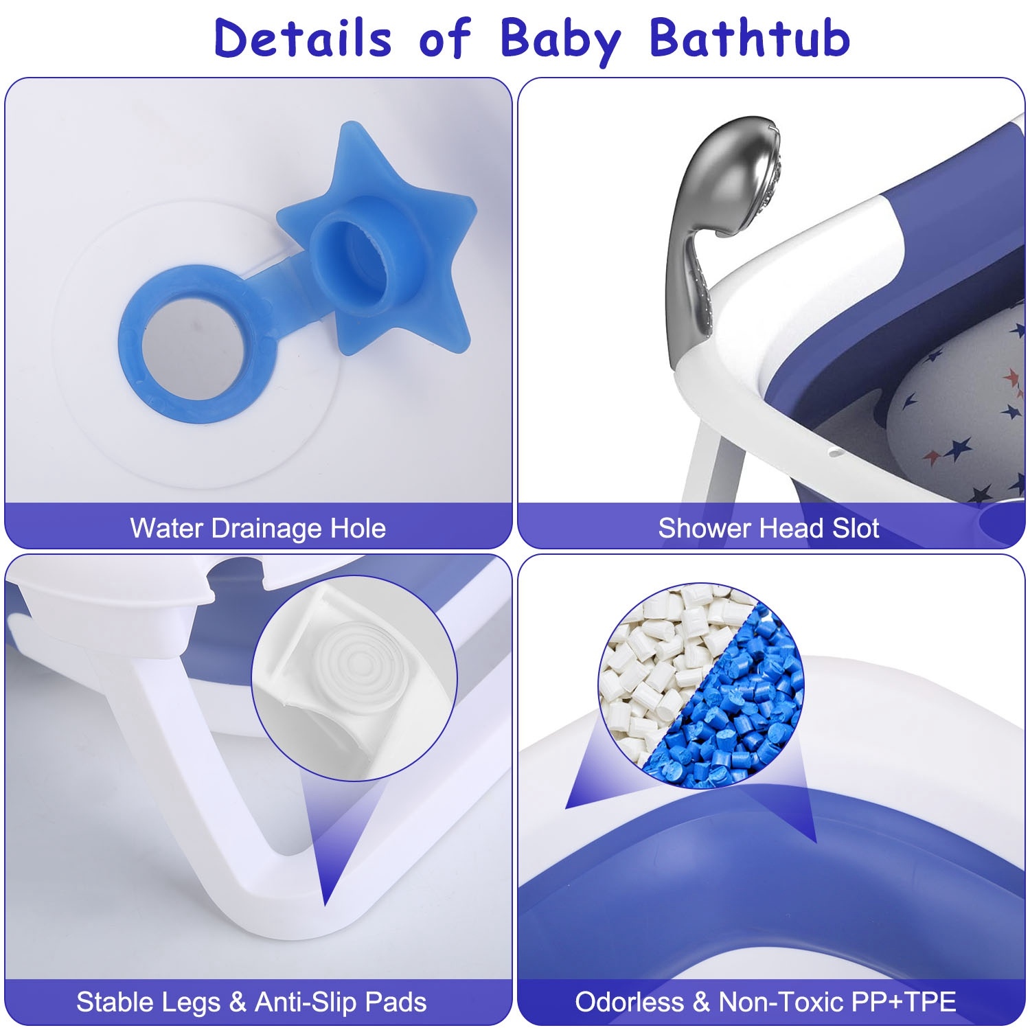 1Pc Baby Bath Tub With Thermometer Collapsible Travel Friendly 0 To 24Months Baby Bathtub With Drain Hole For Newborn Infant Toddler Odorless Toxic Free Foldable Bathtub - Image 3