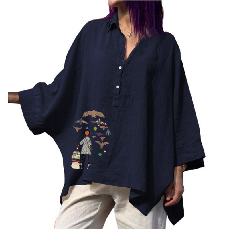Batwing Clothes Loose Cotton And Linen Tops - Image 6