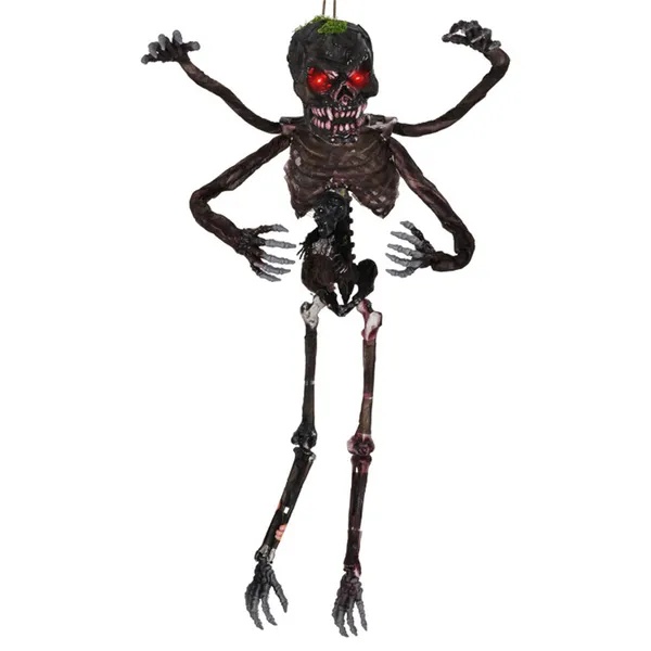 6ft Sound-Activated Halloween Skeleton - Flashing Red Eyes, Spooky Sounds, 4 Poseable Arms + Extra Skull, Hanging Rope - Image 6