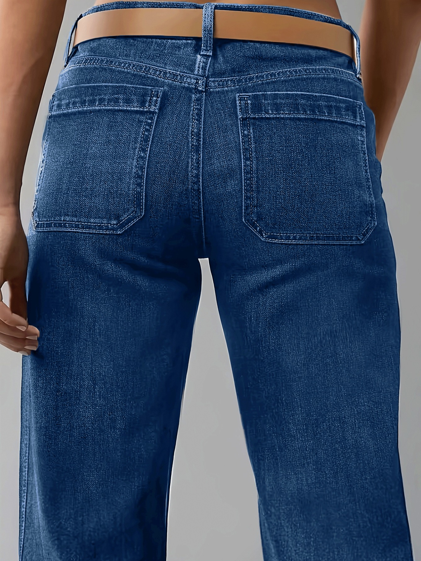Women High Waist Wide Leg Denim Pants With Big Cargo Patch Pockets Vintage Washed Drape Trousers For Daily Commute Casual Wear - Image 2