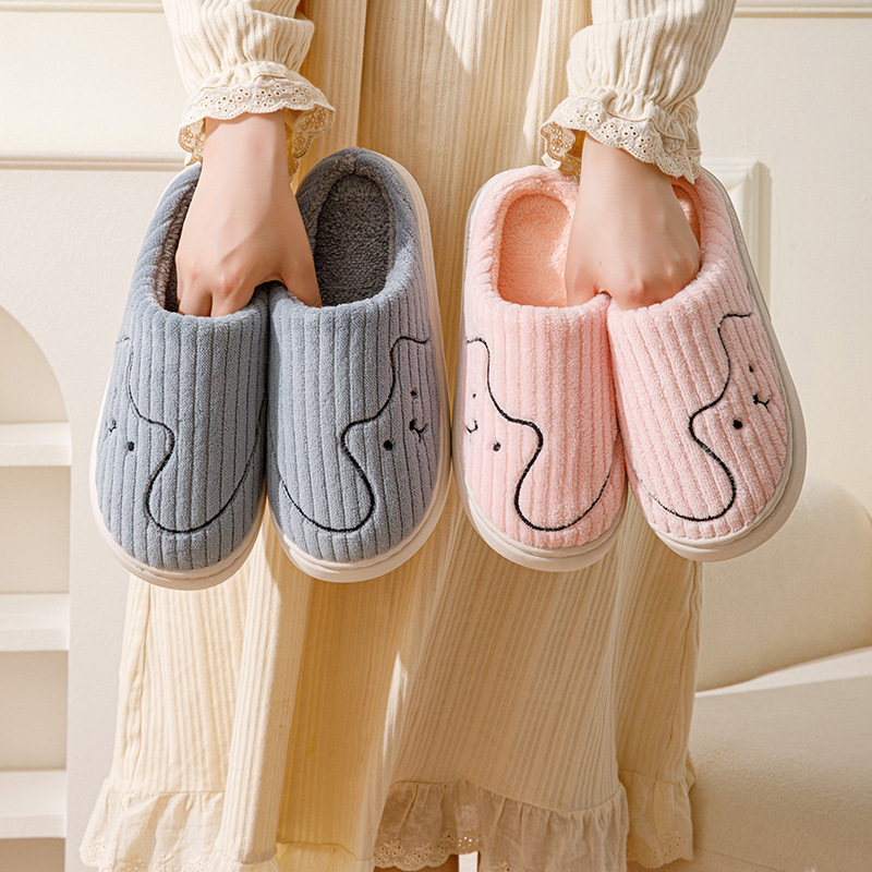 Striped Cat Slippers Indoor Couple Non-slip Floor Bedroom Slipper Winter Warm Plush House Shoes Women Men - Image 10