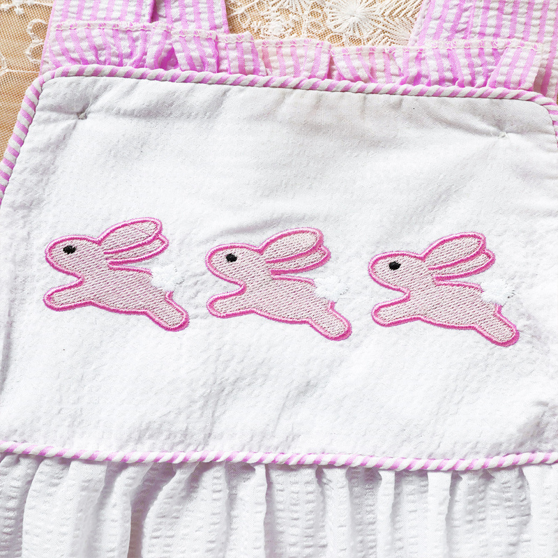 Baby Sweet Bunny Romper, Ruffle Trim Onesie With Adjustable Straps & Snap Closure - Image 4