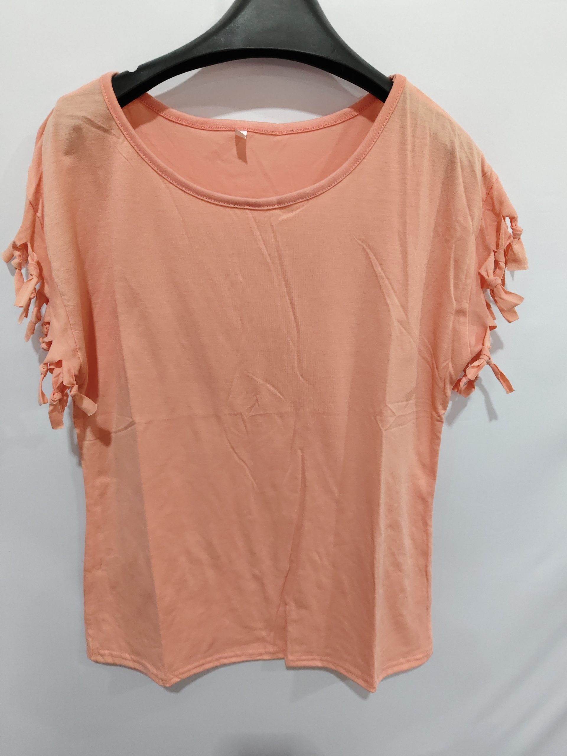 Wish quick sale eBay ladies Europe and America big size round neck short sleeve cuffs tassel T-shirt cotton tops - Image 3