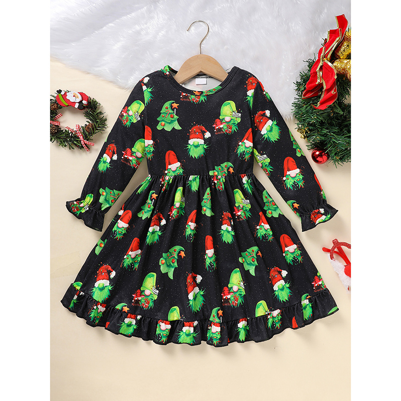 Toddler Kids Baby Girl Christmas Dress Outifts, Long Sleeves Cartoon Prints Party Dress With Heart Print Vest Coat Xmas Clothes Set - Image 6