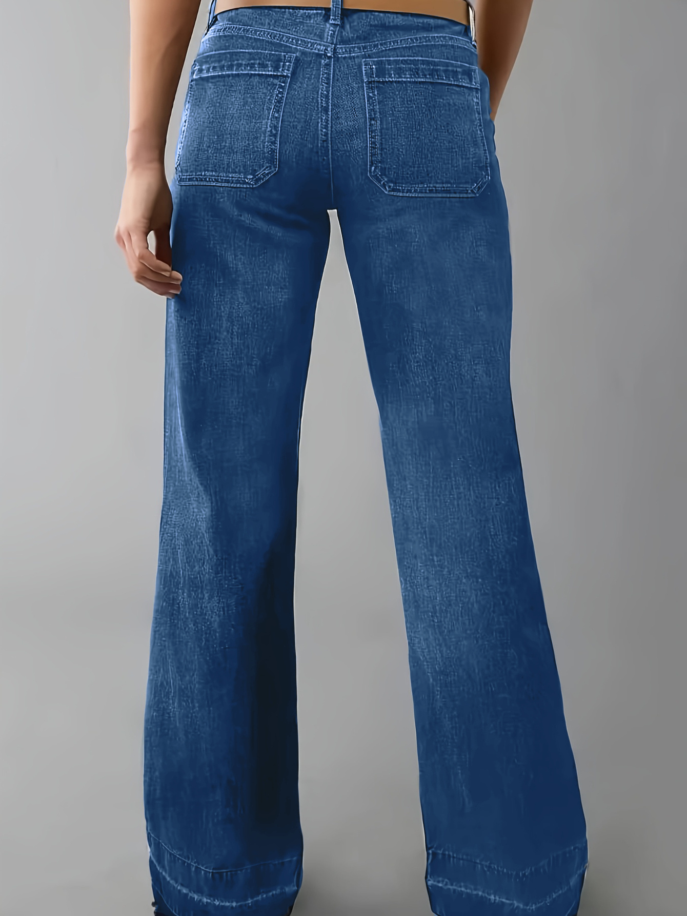 Women High Waist Wide Leg Denim Pants With Big Cargo Patch Pockets Vintage Washed Drape Trousers For Daily Commute Casual Wear - Image 3