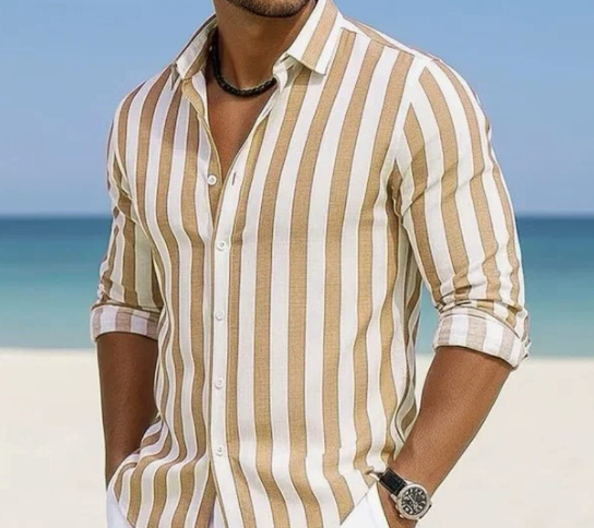 Striped Print Shirt Casual Loose Long-sleeved Shirt Men's Clothing - Image 6