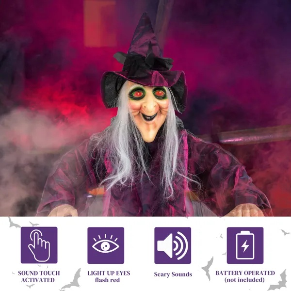 71in Life Size Hanging Witch Talking Halloween Everyday Decoration - Image 5