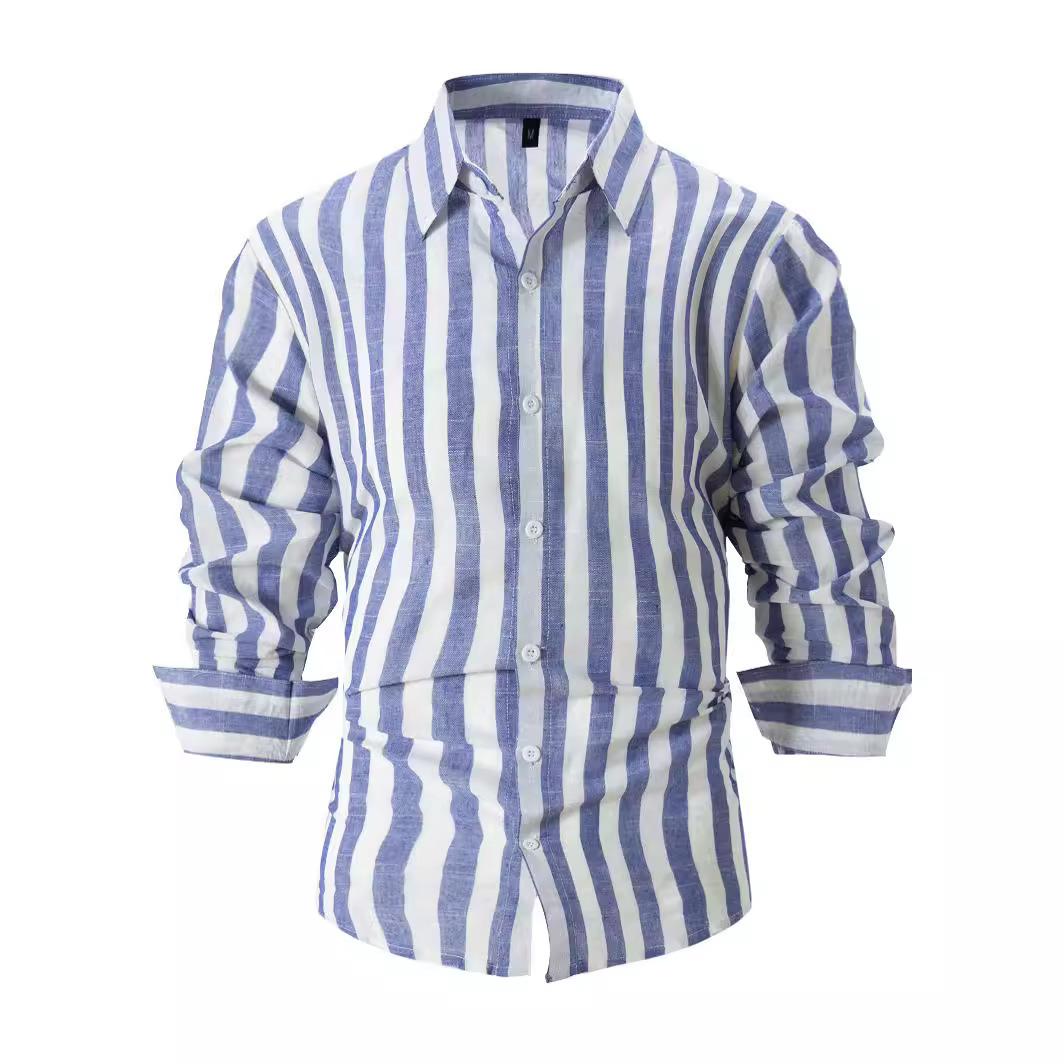 Striped Print Shirt Casual Loose Long-sleeved Shirt Men's Clothing - Image 10